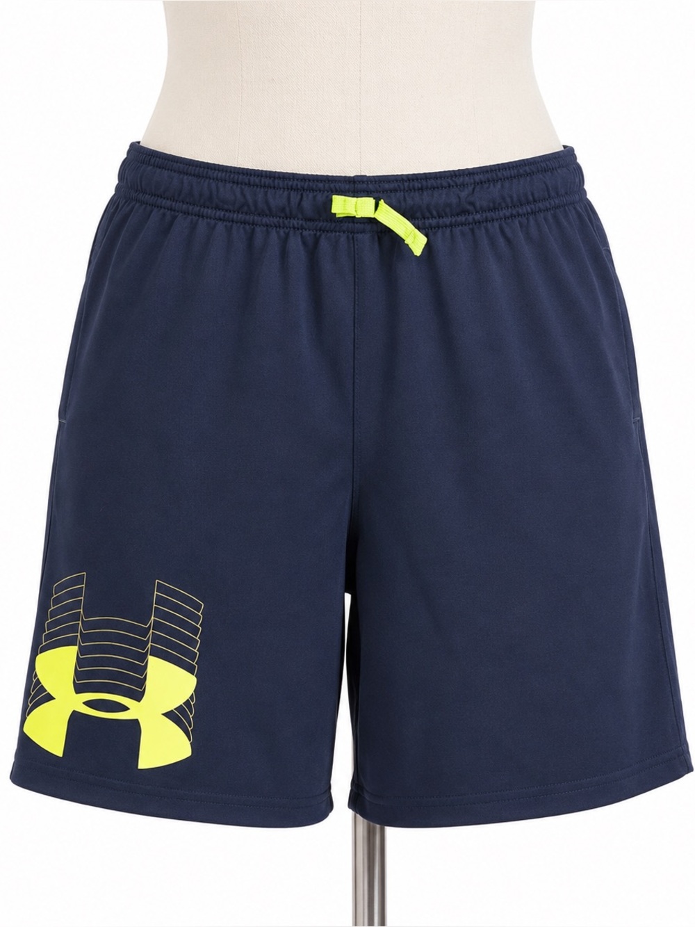 Under Armour Youth XL Athletic Shorts Neon Yellow Logo Drawstring